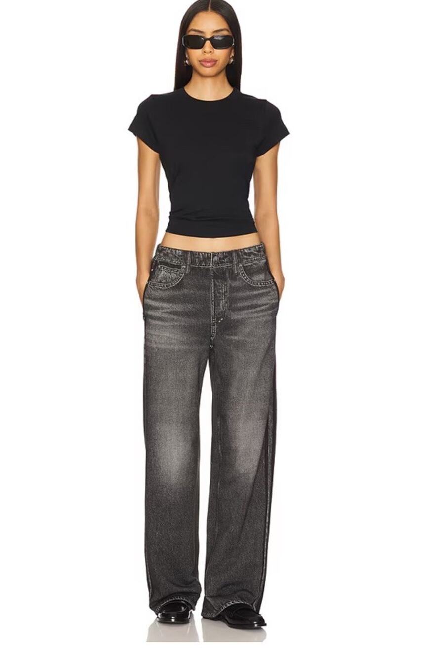 $218 Rag & Bone Miramar Wide Leg Track Side Stripe Pants in Washed Black sz L